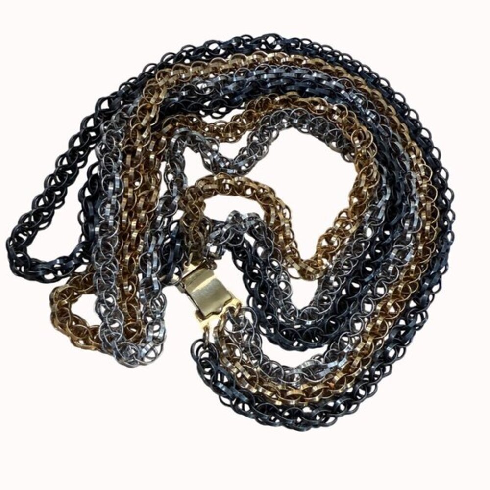 Vintage Industrial Goth Mixed Metal Multi‎ Strand Chain Necklace from Napier